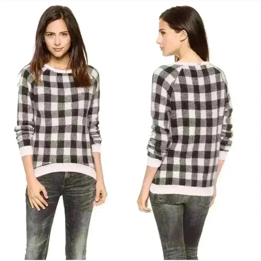 For Love and lemons knitz plaid angora blend fuzzy pullover sweater sz small
